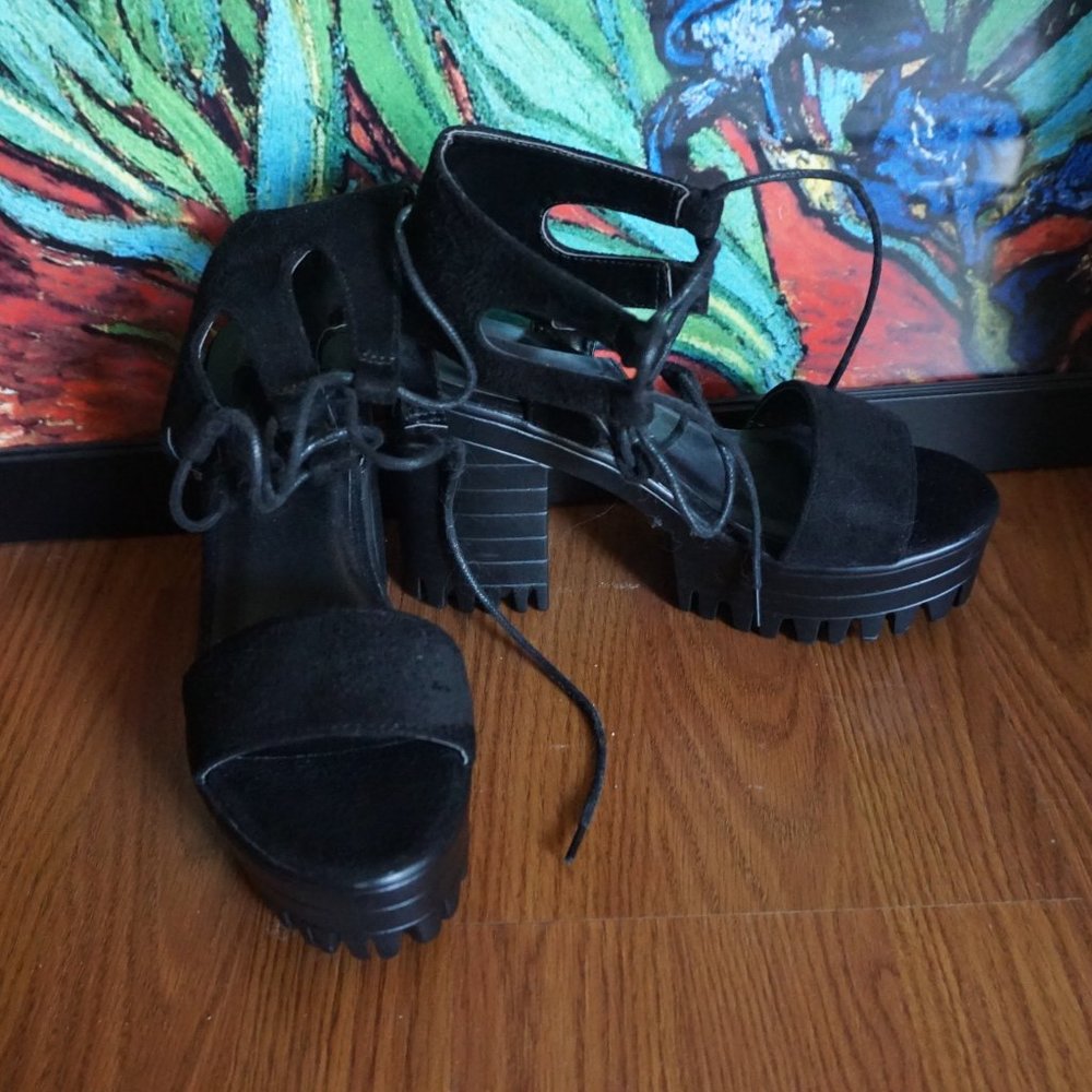 Women's Public Desire Size 5 Uk 7 Black Ankle Lace Heels Dolls Kill View 3